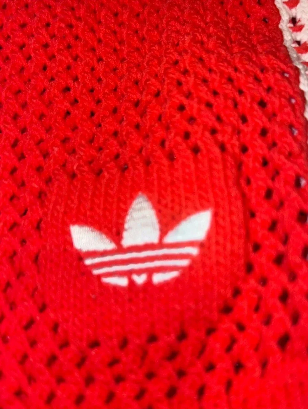 Red Crochet Adidas shorts with white stripes on the sides M New with Tags